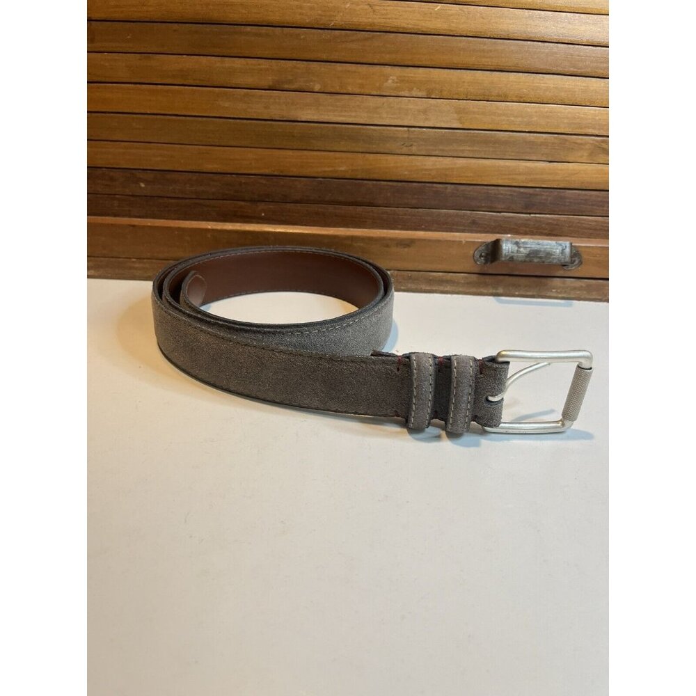 Torino Leather Co Slate Gray Leather Stitched Belt Mens SZ 44, Suede W/ DEFECTS